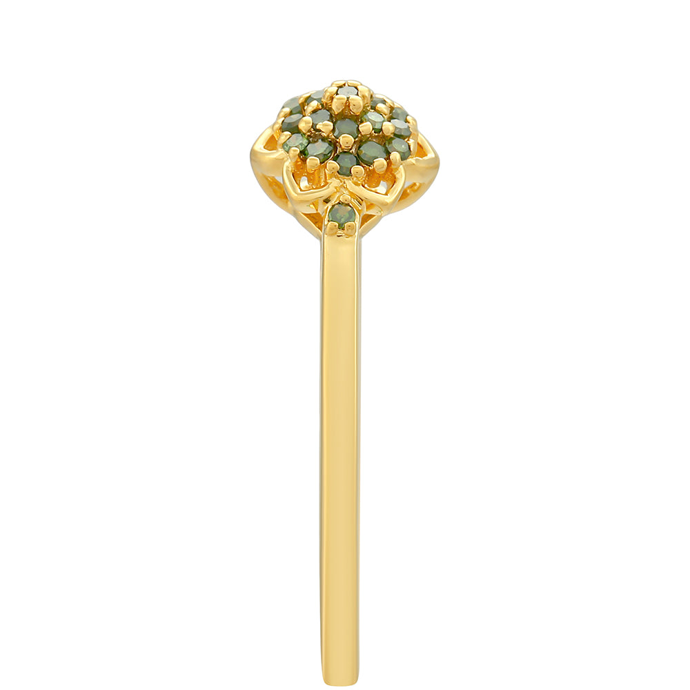 Anillo de Plata Bañada en Oro con Diamante Verde 3 