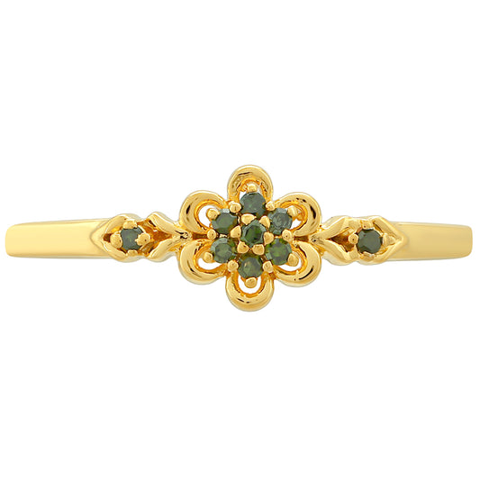 Anillo de Plata Bañada en Oro con Diamante Verde
