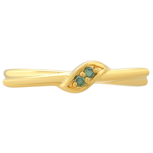 Anillo de Plata Bañada en Oro con Diamante Verde