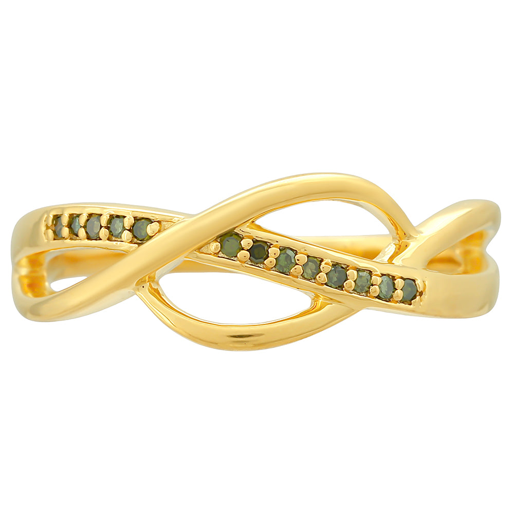 Anillo de Plata Bañada en Oro con Diamante Verde