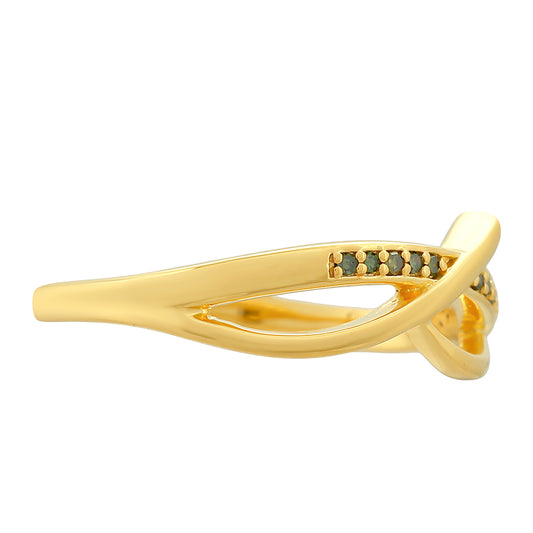 Anillo de Plata Bañada en Oro con Diamante Verde