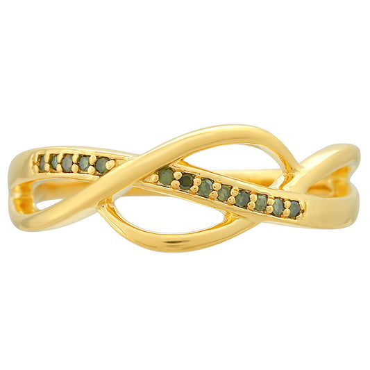 Anillo de Plata Bañada en Oro con Diamante Verde