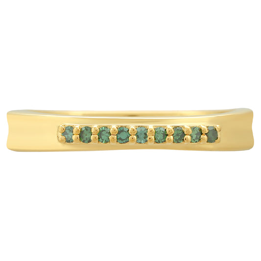 Anillo de Plata Bañada en Oro con Diamante Verde