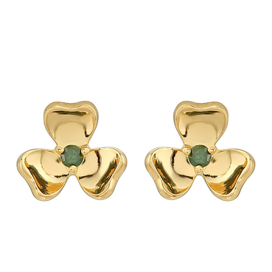 Pendientes de Plata Bañada en Oro con Diamante Verde