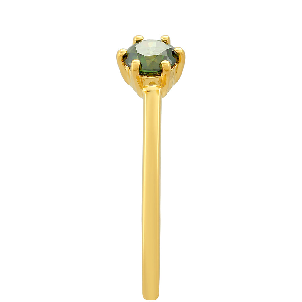 Anillo de Plata Bañada en Oro con Diamante Verde 3 