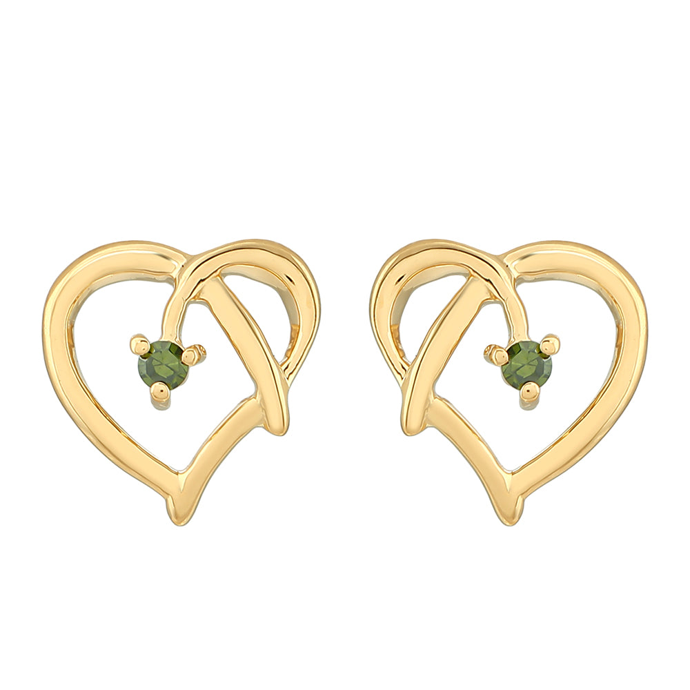 Pendientes de Plata Bañada en Oro con Diamante Verde 1 
