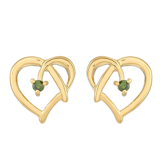 Pendientes de Plata Bañada en Oro con Diamante Verde