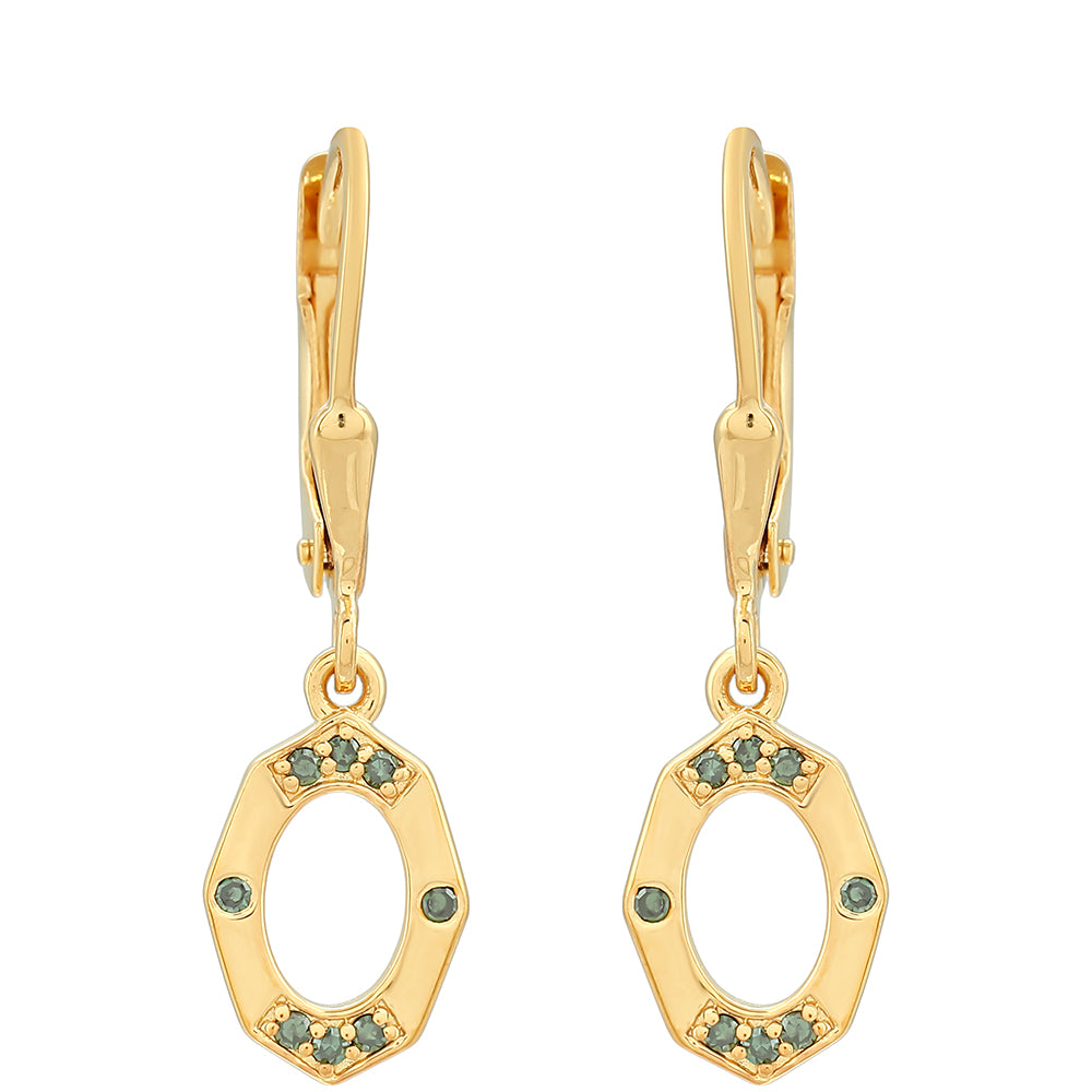 Pendientes de Plata Bañada en Oro con Diamante Verde