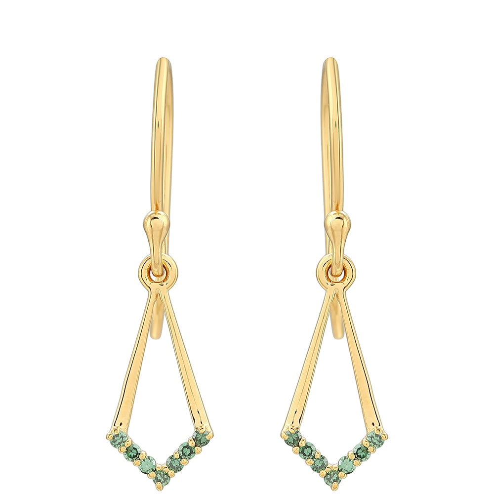 Pendientes de Plata Bañada en Oro con Diamante Verde 1 