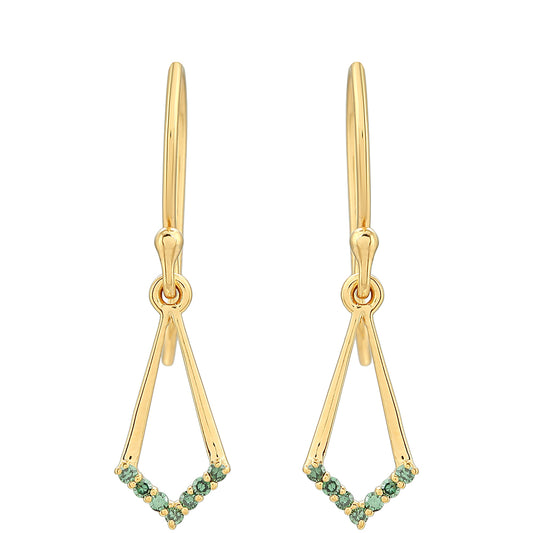 Pendientes de Plata Bañada en Oro con Diamante Verde