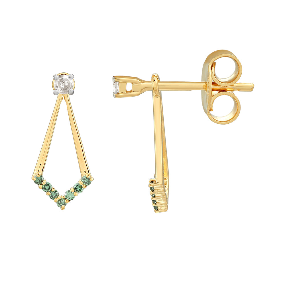 Pendientes de Plata Bañada en Oro con Diamante Verde 3 