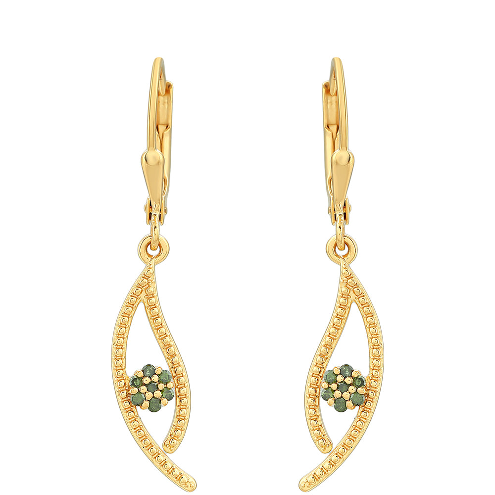 Pendientes de Plata Bañada en Oro con Diamante Verde