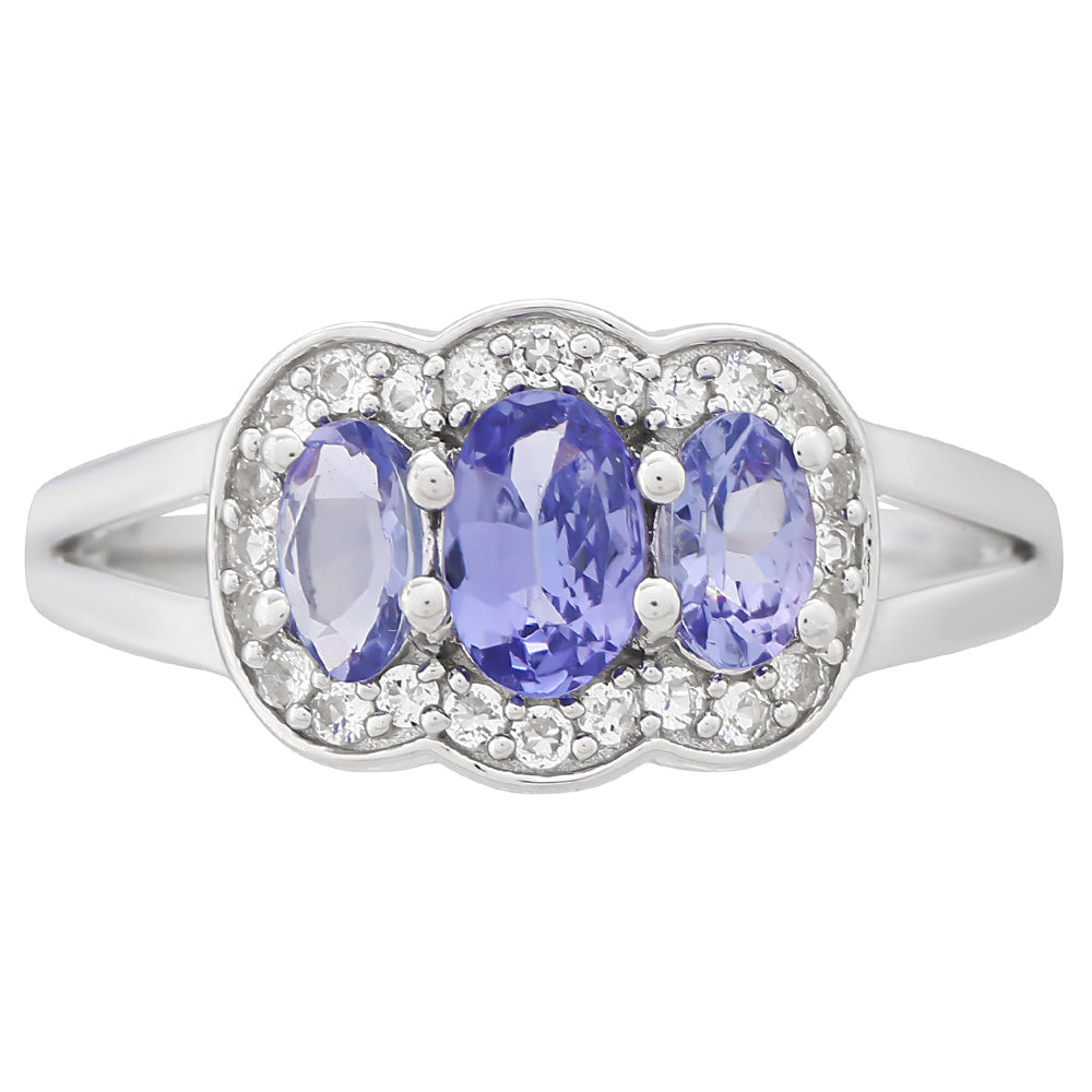 Anillo de Plata con Tanzanita AAA y Topacio Blanco 1 