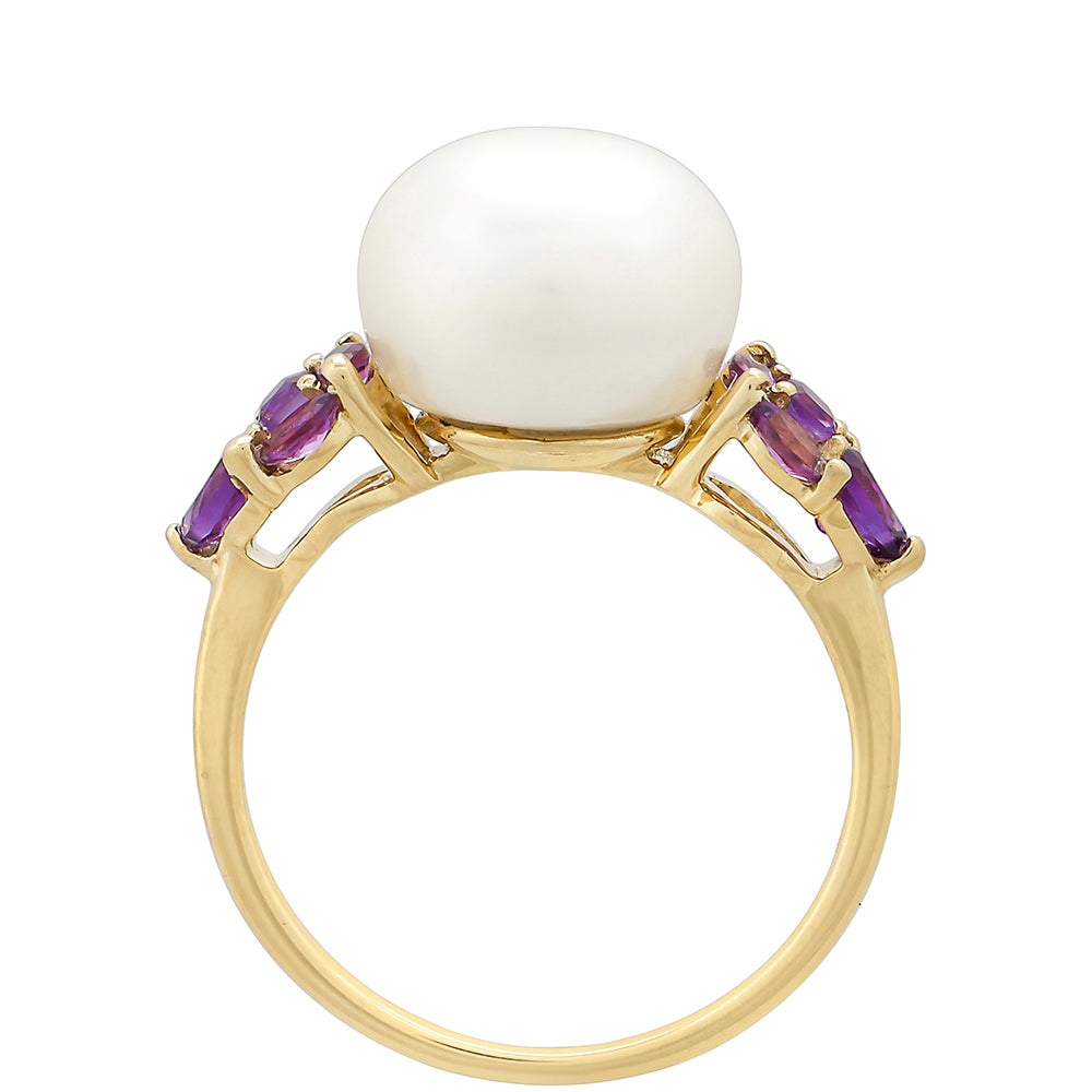 Anillo de Oro 9K con Amatista y Perla blanca de agua dulce