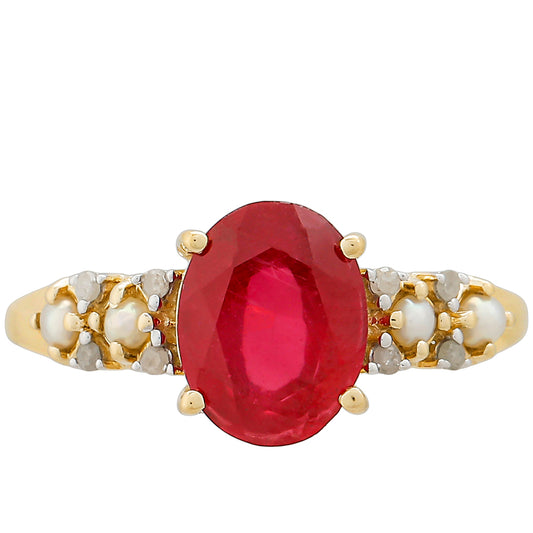 Anillo de Oro 9K con Rubí de Tailandia y Diamante blanco