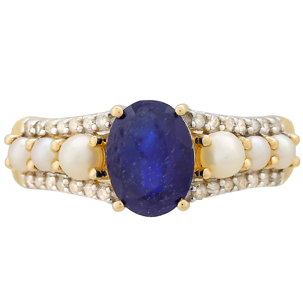 Anillo de Oro 9K con Zafiro de Tailandia y Diamante blanco 1 