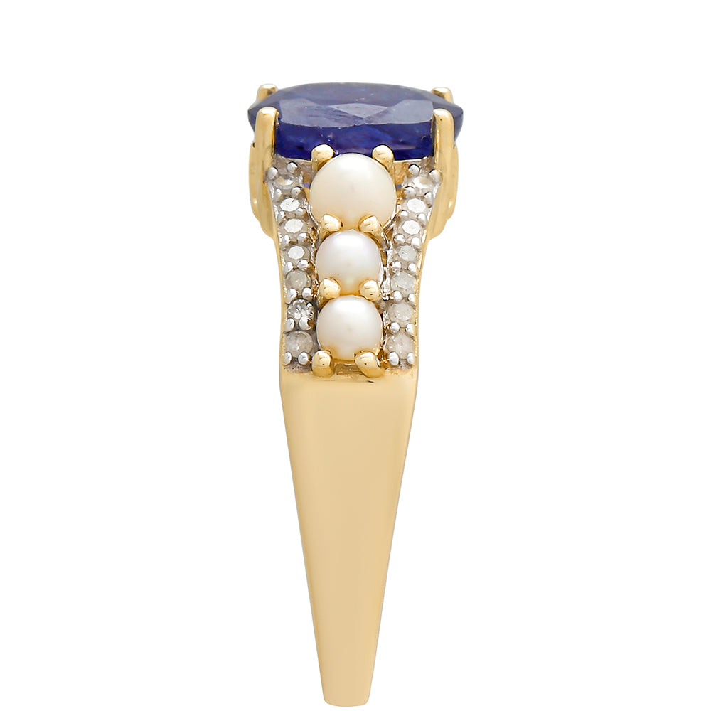 Anillo de Oro 9K con Zafiro de Tailandia y Diamante blanco 3 