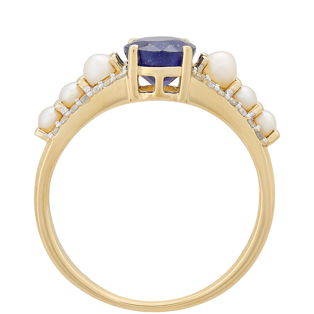 Anillo de Oro 9K con Zafiro de Tailandia y Diamante blanco 4 