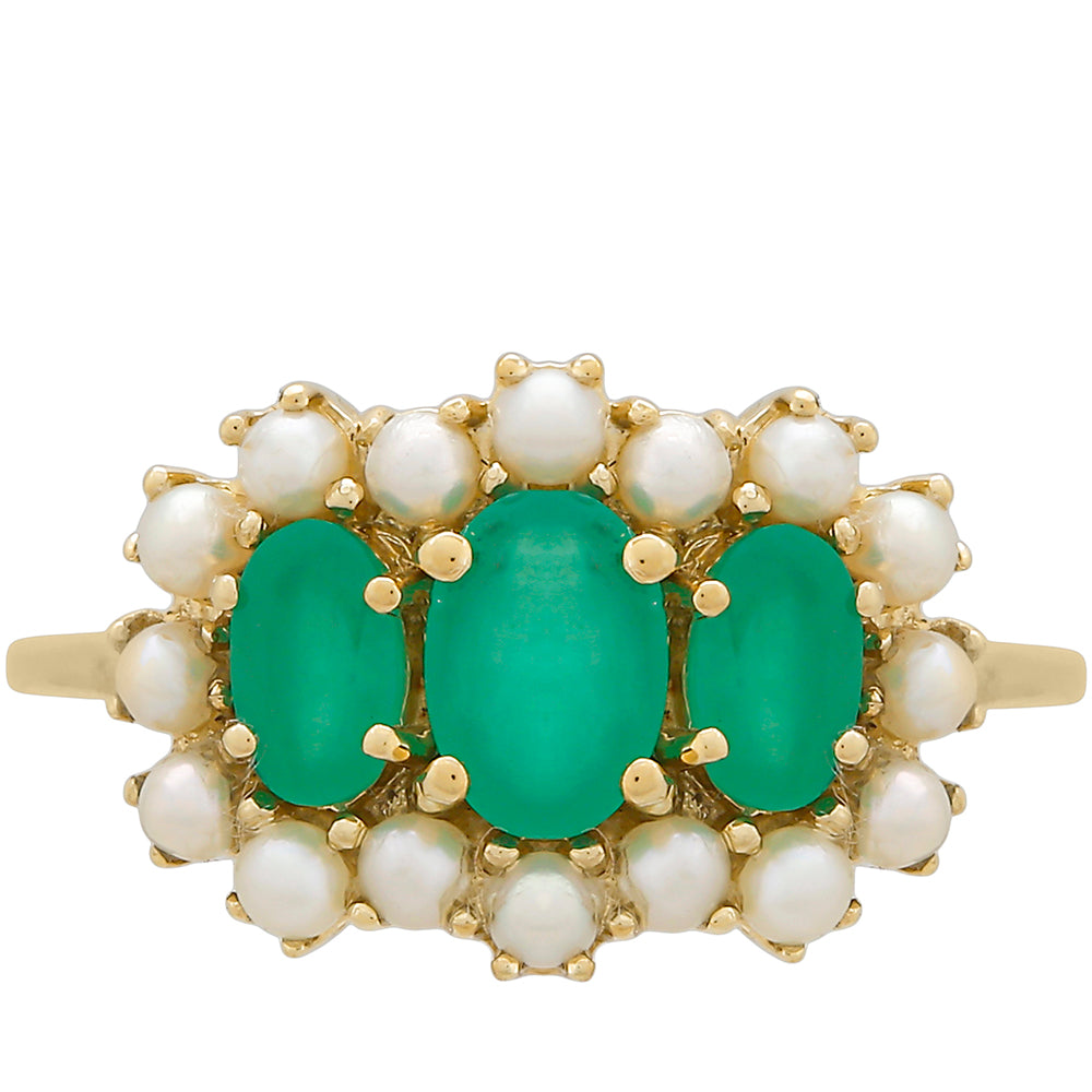 Anillo de Oro 9K con Esmeralda de Brasil y Perla blanca de agua dulce