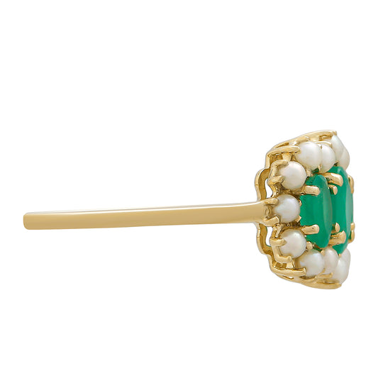 Anillo de Oro 9K con Esmeralda de Brasil y Perla blanca de agua dulce