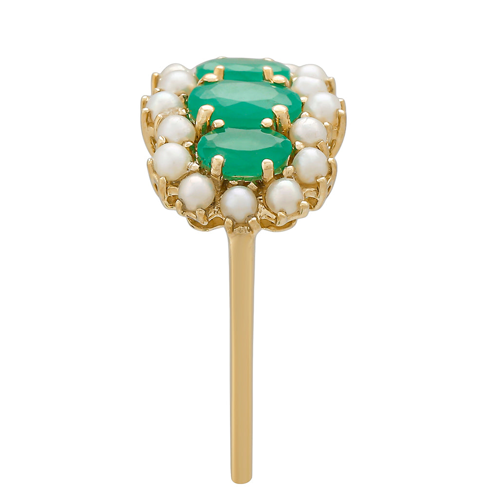 Anillo de Oro 9K con Esmeralda de Brasil y Perla blanca de agua dulce 4 