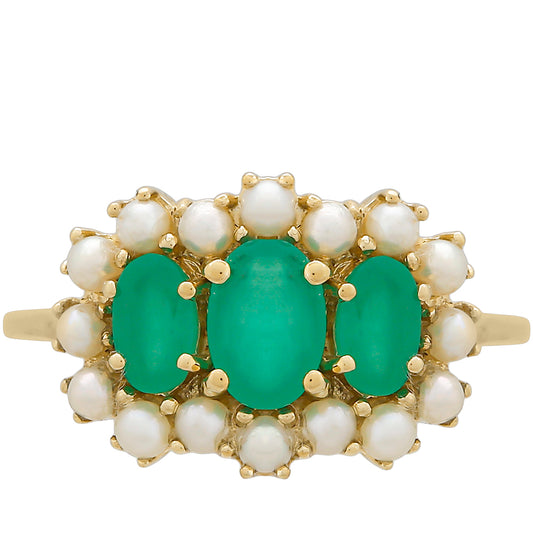 Anillo de Oro 9K con Esmeralda de Brasil y Perla blanca de agua dulce