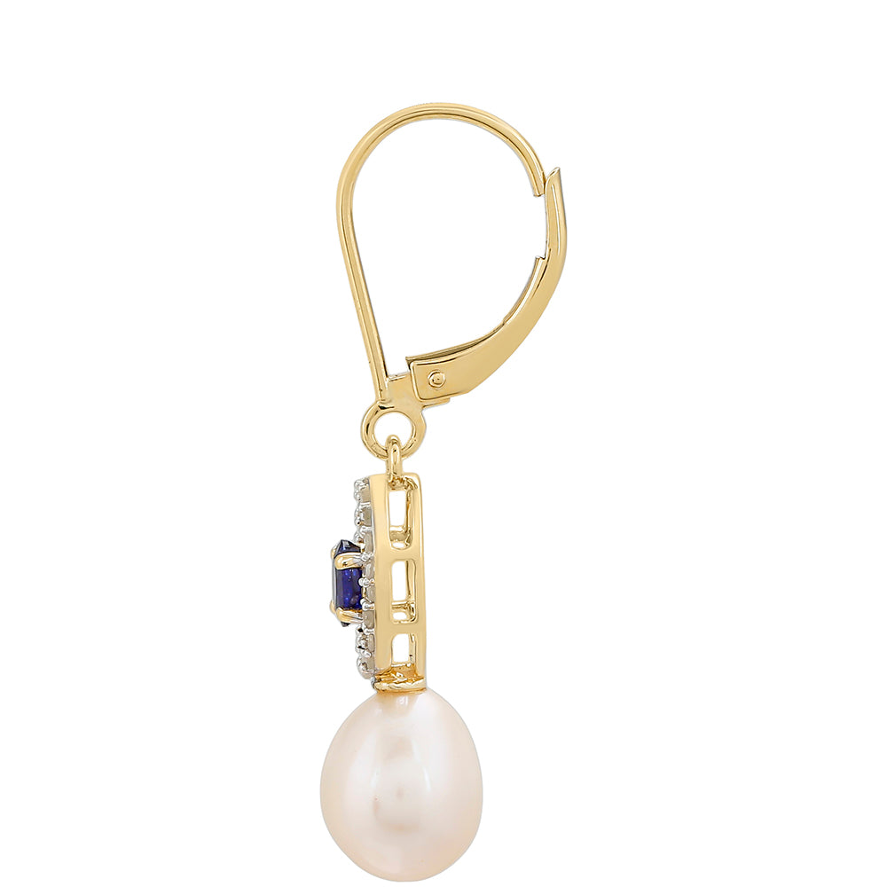 Pendientes de Oro 9K con Zafiro de Tailandia y Diamante blanco