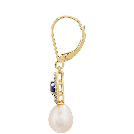 Pendientes de Oro 9K con Zafiro de Tailandia y Diamante blanco
