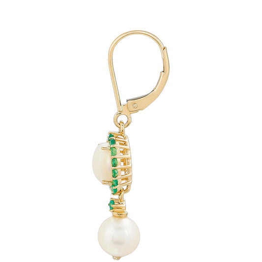 Pendientes de Oro 9K con Esmeralda de Brasil y Perla blanca de agua dulce