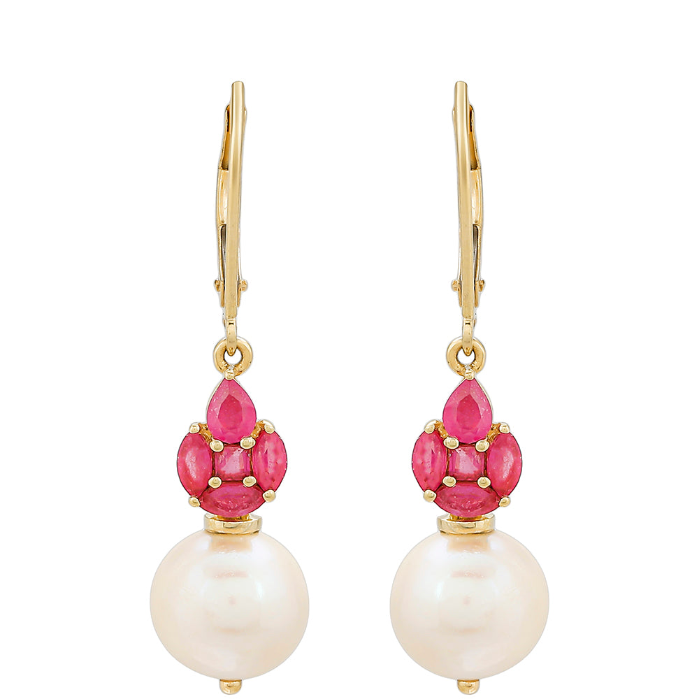 Pendientes de Oro 9K con Rubí de Tailandia y Perla blanca de agua dulce 1 