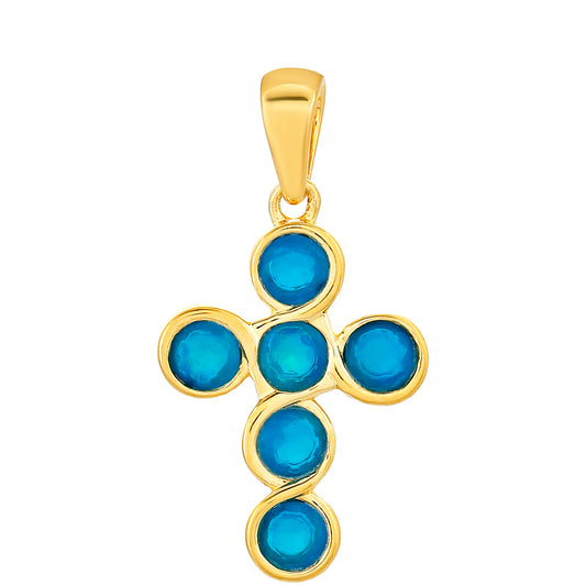 Cruz Colgante de Plata Bañada en Oro con Ópalo Azul Paraiba de Etiopía