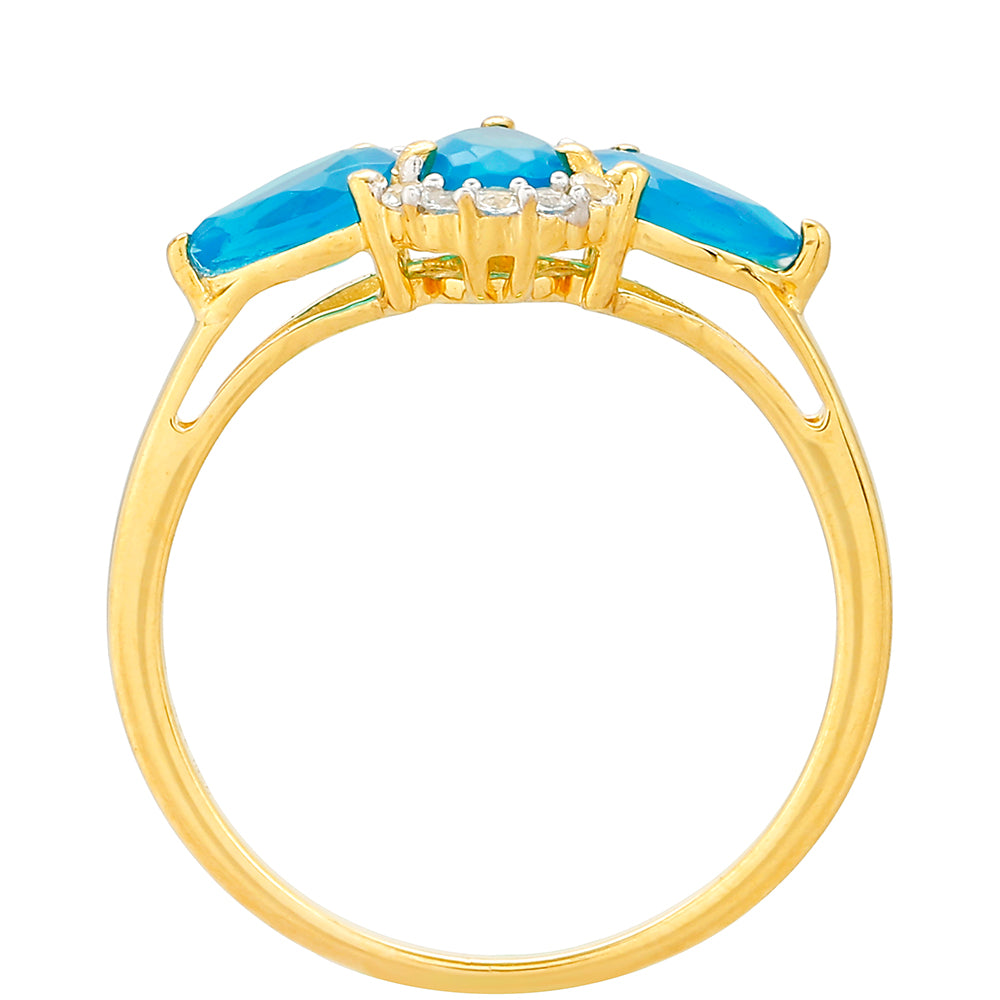 Anillo de Plata Bañada en Oro con Ópalo Azul Paraiba de Etiopía y Topacio Blanco 4 