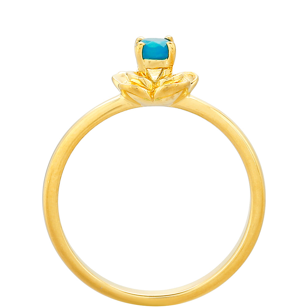 Anillo de Plata Bañada en Oro con Ópalo Azul Paraiba de Etiopía