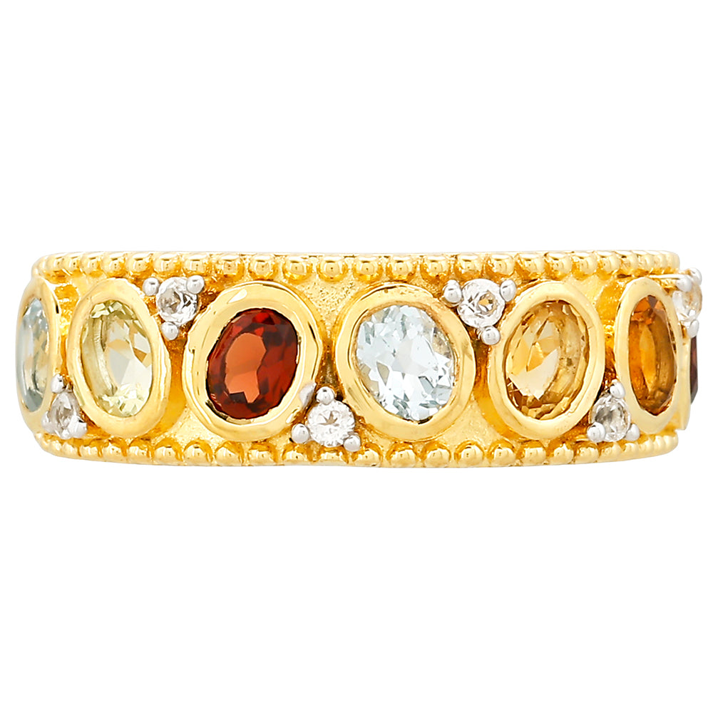 Anillo de Plata Bañada en Oro con Granate y Citrino de Madeira