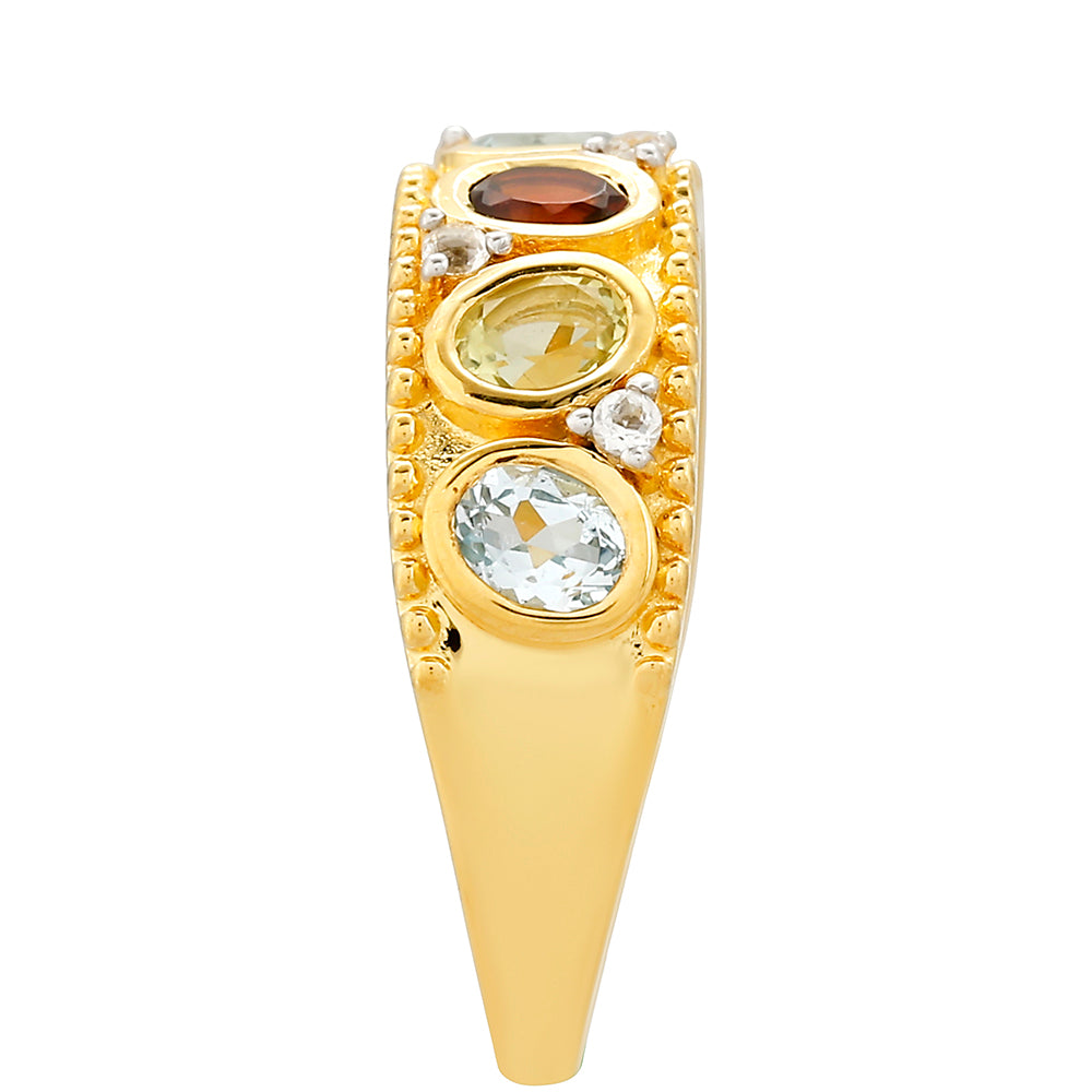 Anillo de Plata Bañada en Oro con Granate y Citrino de Madeira