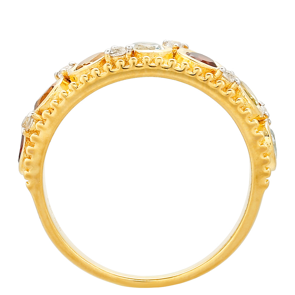 Anillo de Plata Bañada en Oro con Granate y Citrino de Madeira