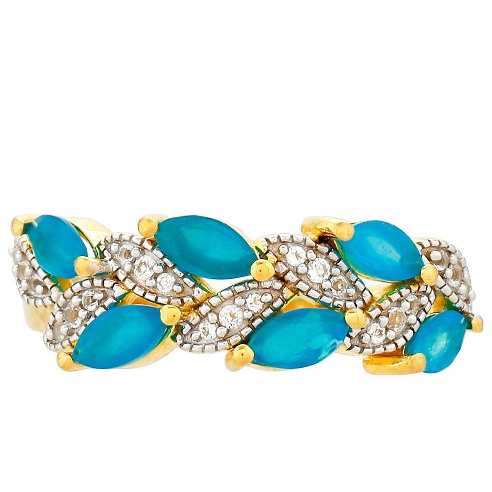 Anillo de Plata Bañada en Oro con Ópalo Azul Paraiba de Etiopía y Topacio Blanco 1 