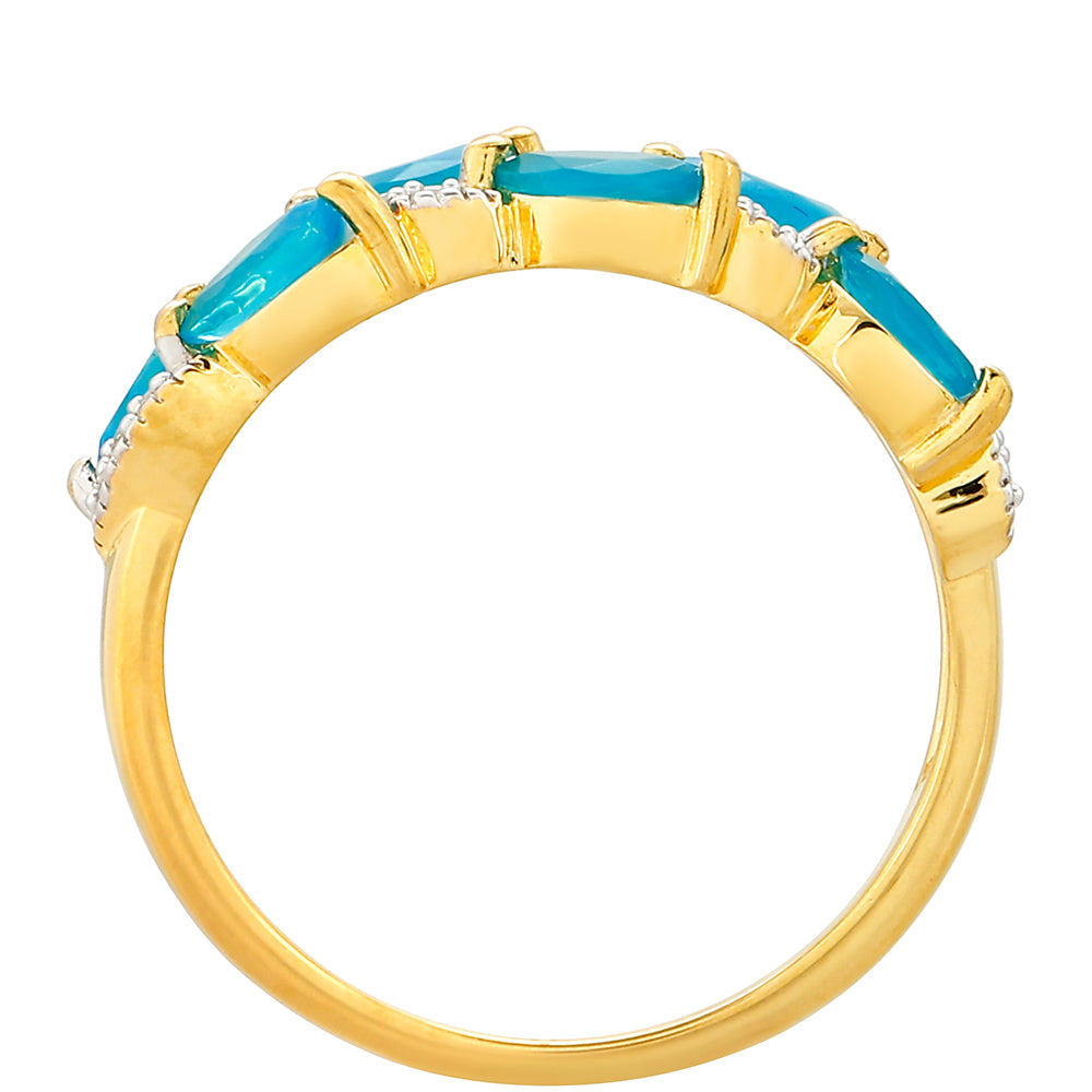 Anillo de Plata Bañada en Oro con Ópalo Azul Paraiba de Etiopía y Topacio Blanco