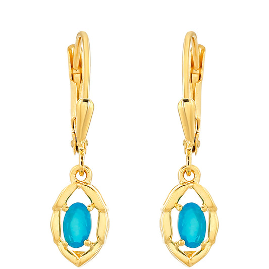 Pendientes de Plata Bañada en Oro con Ópalo Azul Paraiba de Etiopía