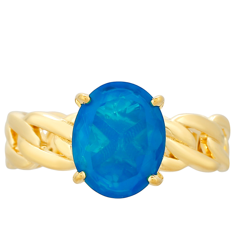 Anillo de Plata Bañada en Oro con Ópalo Azul Paraiba de Etiopía 1 