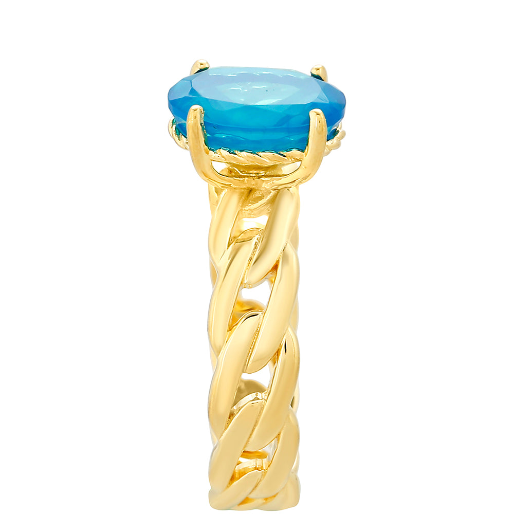 Anillo de Plata Bañada en Oro con Ópalo Azul Paraiba de Etiopía