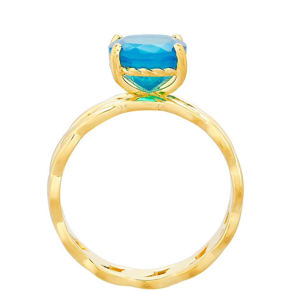 Anillo de Plata Bañada en Oro con Ópalo Azul Paraiba de Etiopía