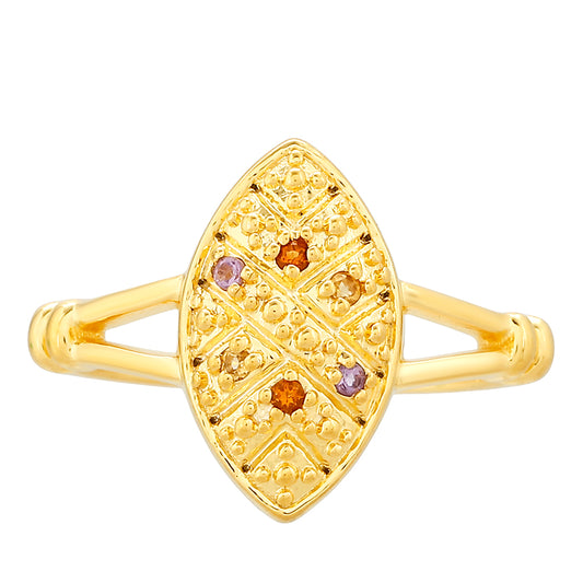 Anillo de Plata Bañada en Oro con Amatista y Citrino de Madeira
