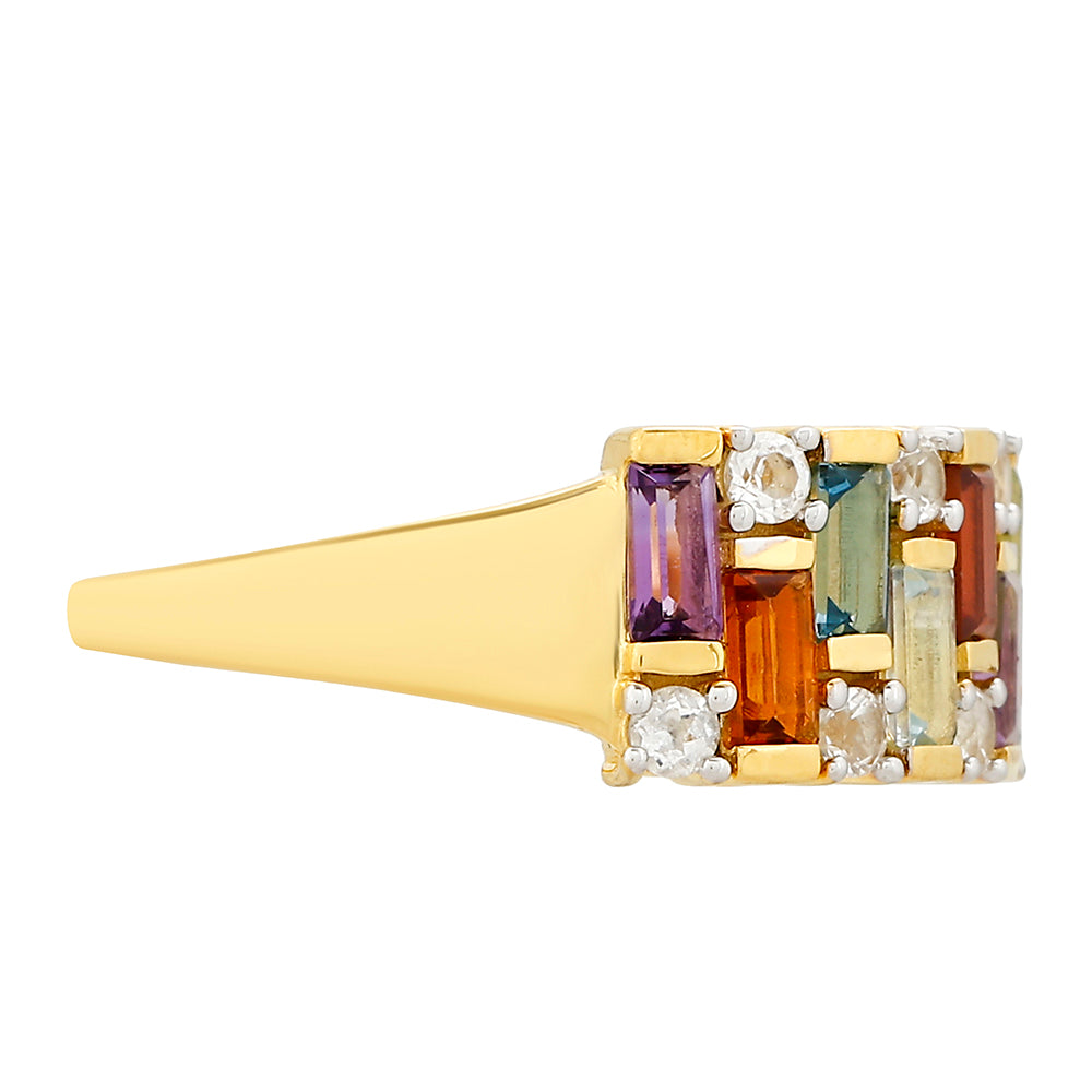 Anillo de Plata Bañada en Oro con Amatista y Citrino