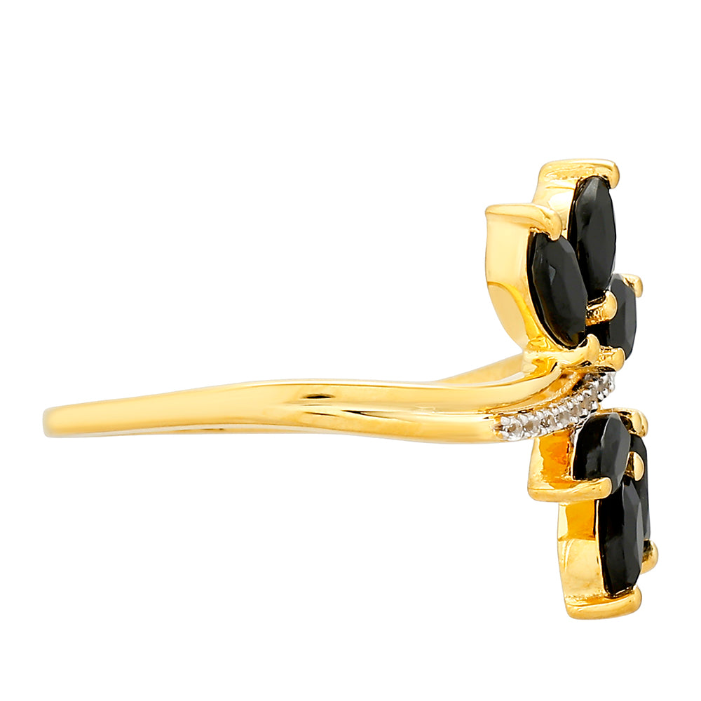 Anillo de Plata Bañada en Oro con Turmalina Negra y Topacio Blanco