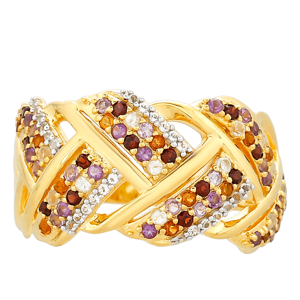 Anillo de Plata Bañada en Oro con Amatista y Citrino de Madeira