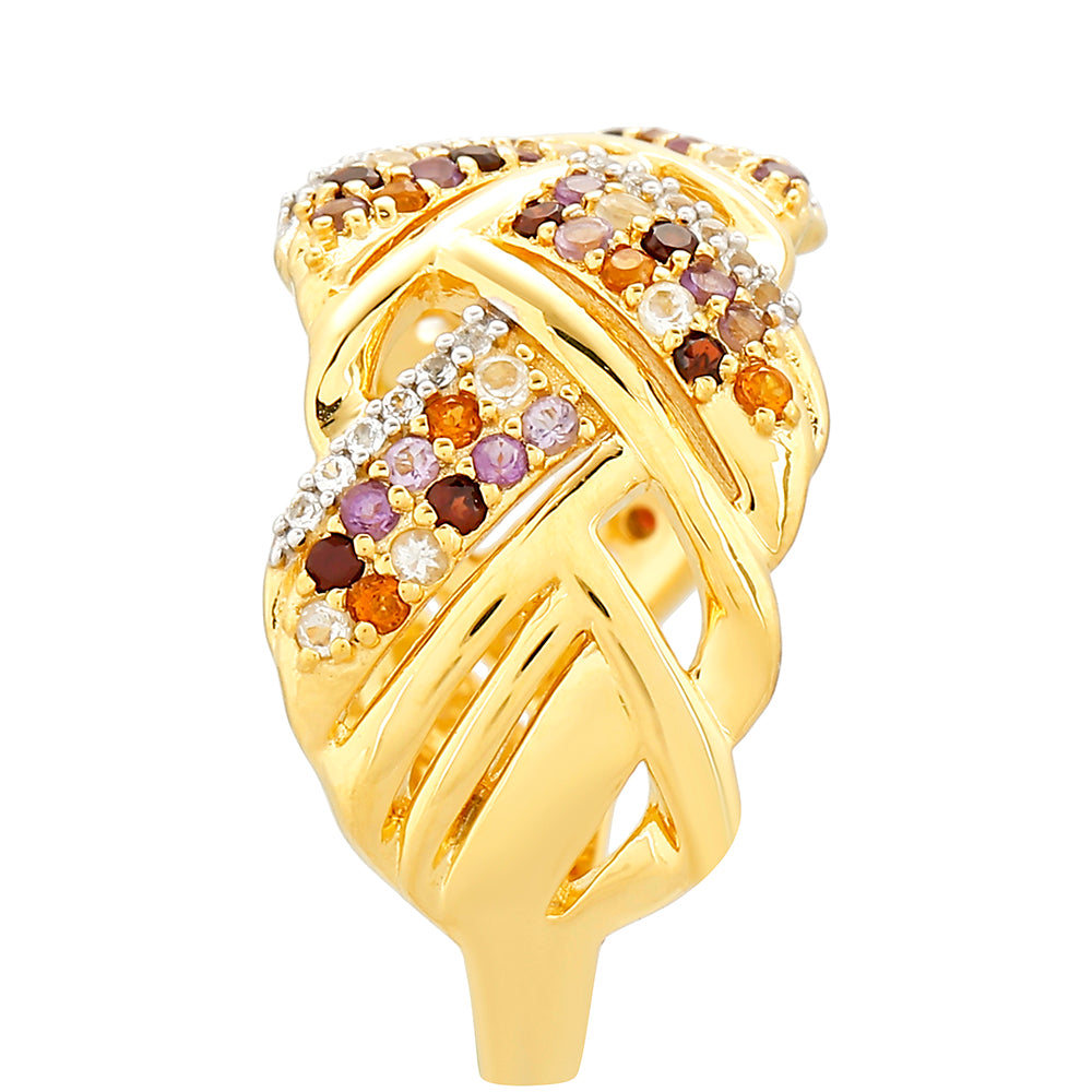 Anillo de Plata Bañada en Oro con Amatista y Citrino de Madeira 3 