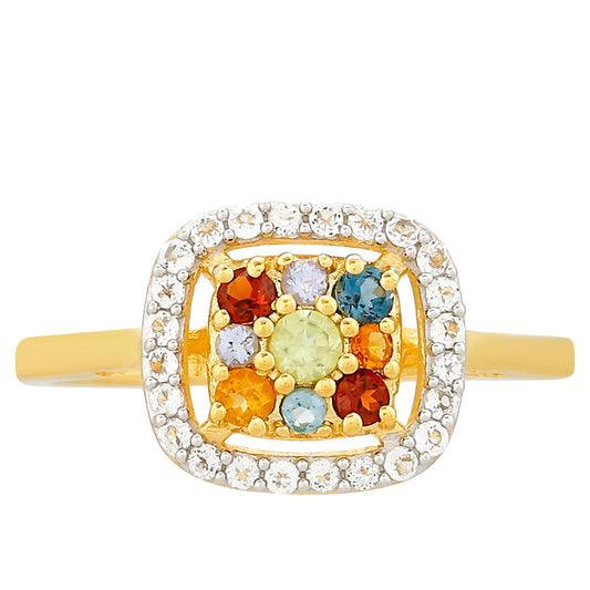 Anillo de Plata Bañada en Oro con Tanzanita y Citrino de Madeira