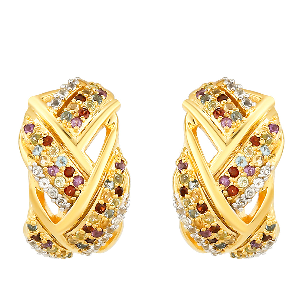 Pendientes de Plata Bañada en Oro con Amatista y Citrino