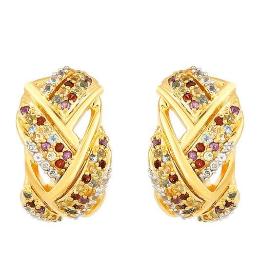 Pendientes de Plata Bañada en Oro con Amatista y Citrino